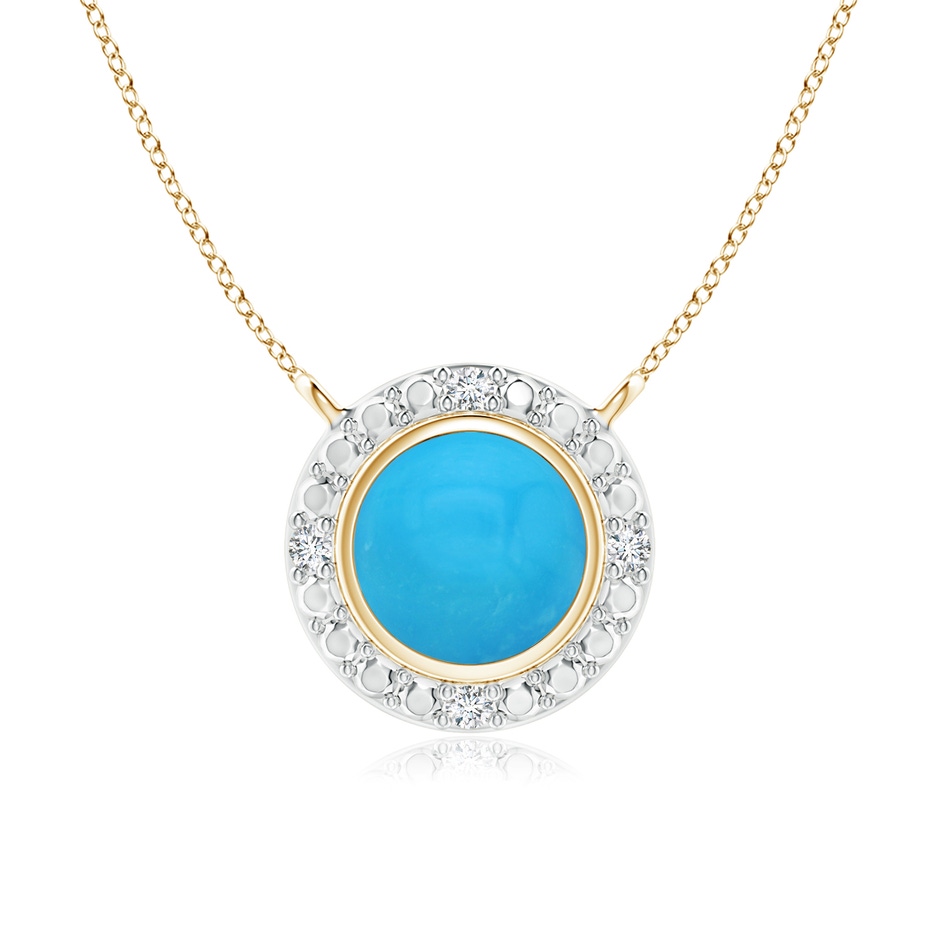 5mm AAAA Bezel-Set Round Turquoise Necklace with Beaded Halo in Yellow Gold 