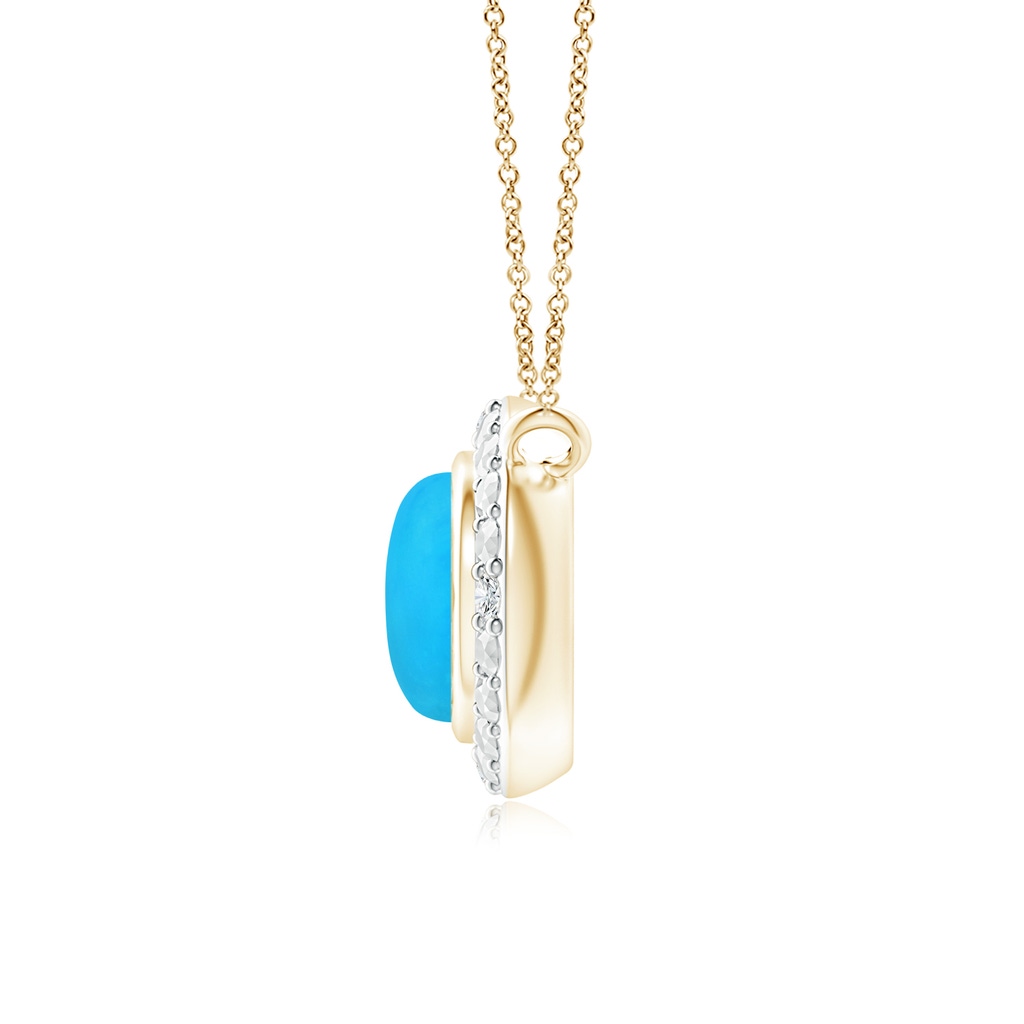 5mm AAAA Bezel-Set Round Turquoise Necklace with Beaded Halo in Yellow Gold - side 199