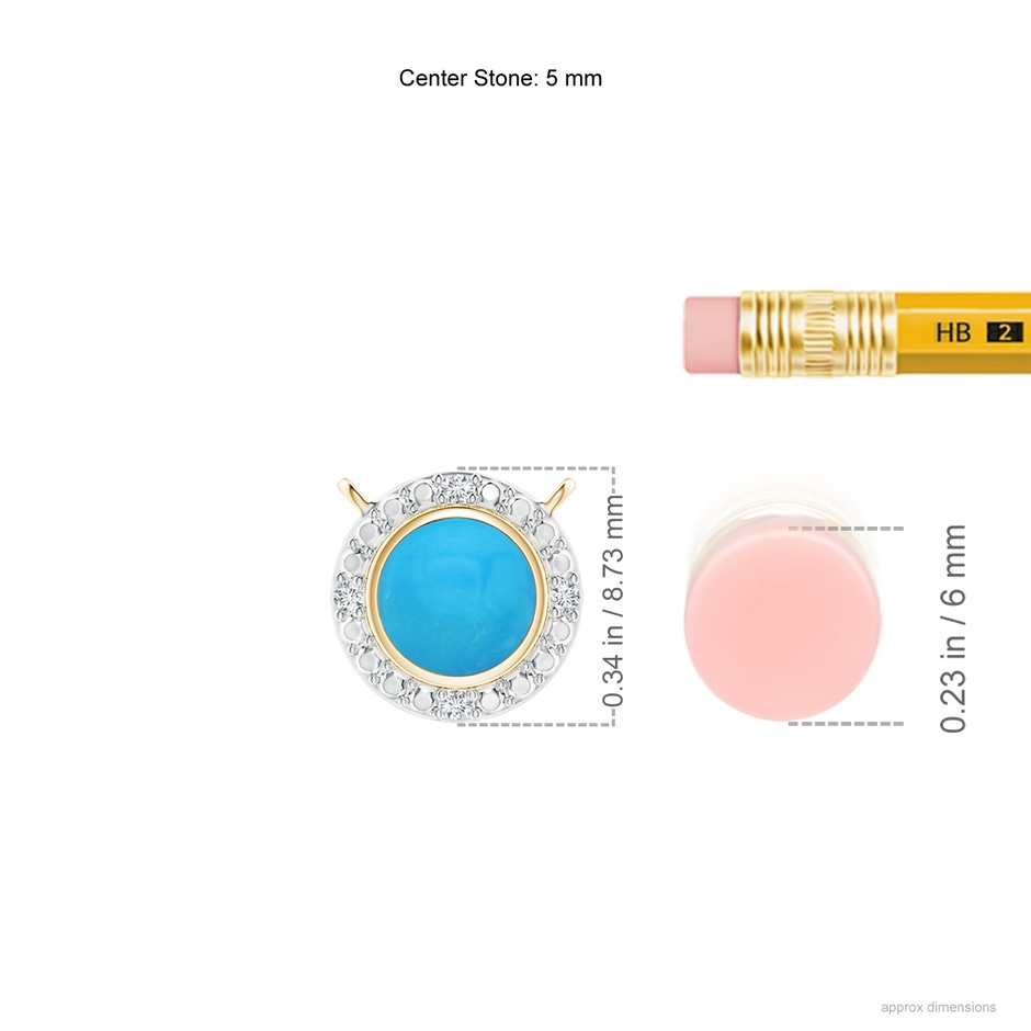 5mm AAAA Bezel-Set Round Turquoise Necklace with Beaded Halo in Yellow Gold ruler