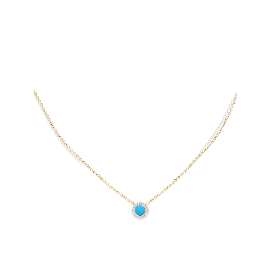 5mm AAAA Bezel-Set Round Turquoise Necklace with Beaded Halo in Yellow Gold pen