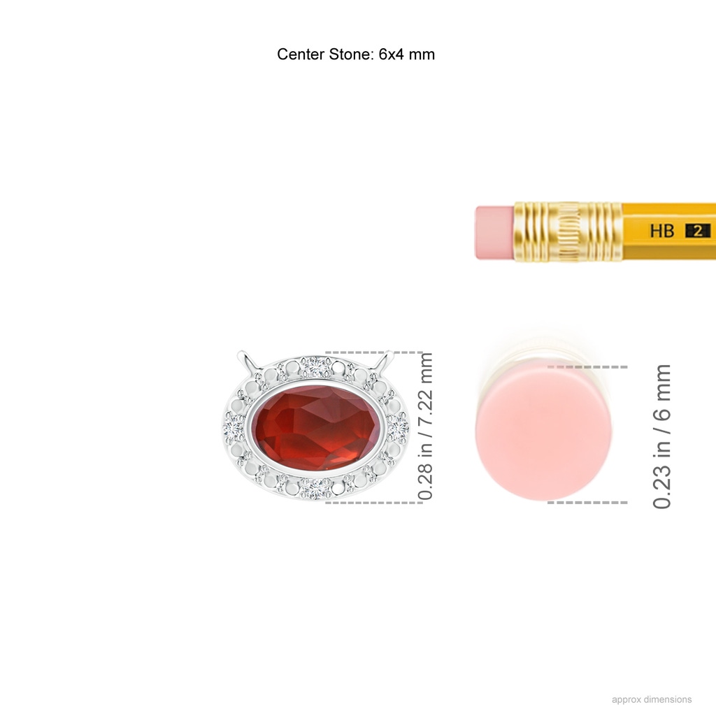 6x4mm AAA Bezel-Set Oval Garnet Beaded Halo Necklace in White Gold Ruler