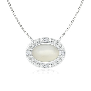 6x4mm AAA Bezel-Set Oval Moonstone Beaded Halo Necklace in White Gold