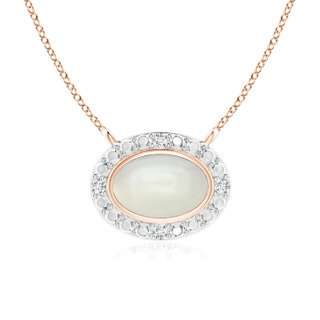 6x4mm AAAA Bezel-Set Oval Moonstone Beaded Halo Necklace in Rose Gold