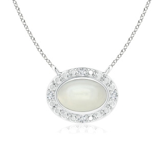 6x4mm AAAA Bezel-Set Oval Moonstone Beaded Halo Necklace in White Gold