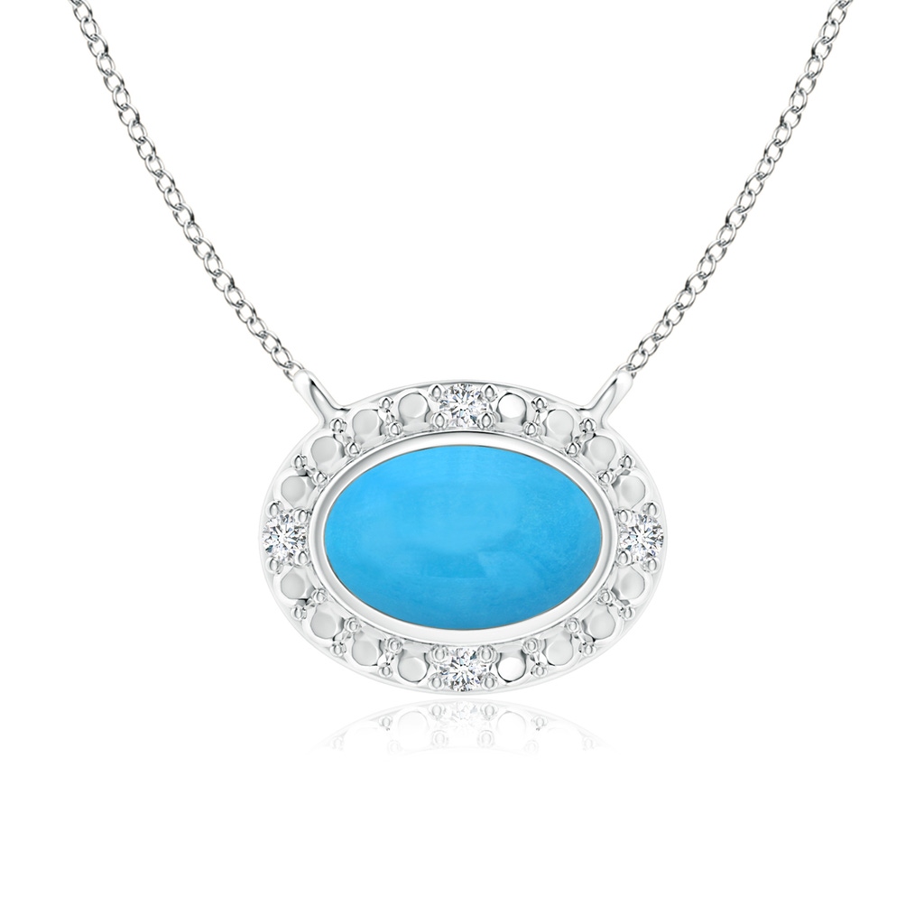 6x4mm AAA Bezel-Set Oval Turquoise Beaded Halo Necklace in White Gold