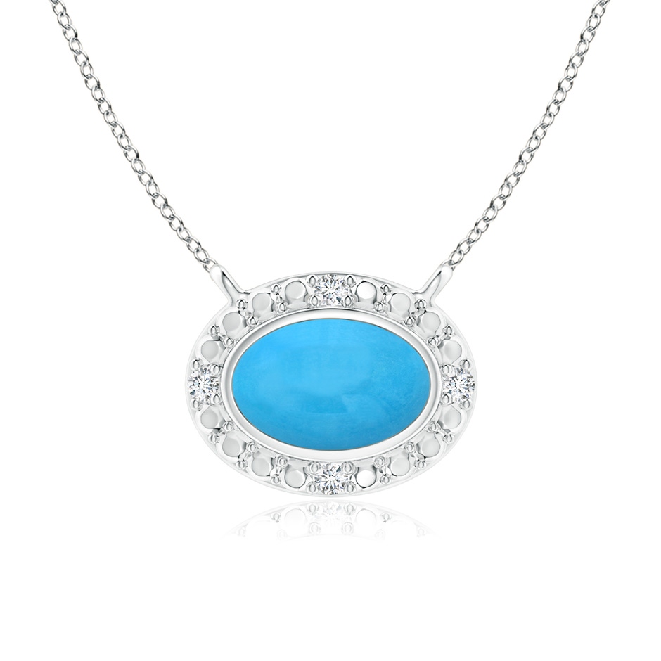 6x4mm AAA Bezel-Set Oval Turquoise Beaded Halo Necklace in White Gold 