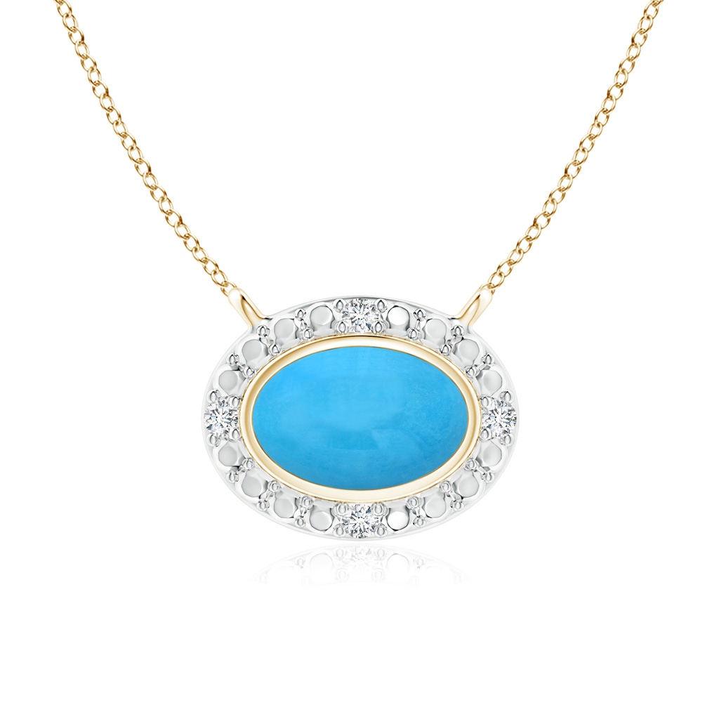 6x4mm AAA Bezel-Set Oval Turquoise Beaded Halo Necklace in Yellow Gold 