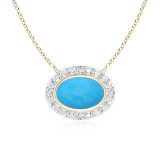 6x4mm AAA Bezel-Set Oval Turquoise Beaded Halo Necklace in Yellow Gold