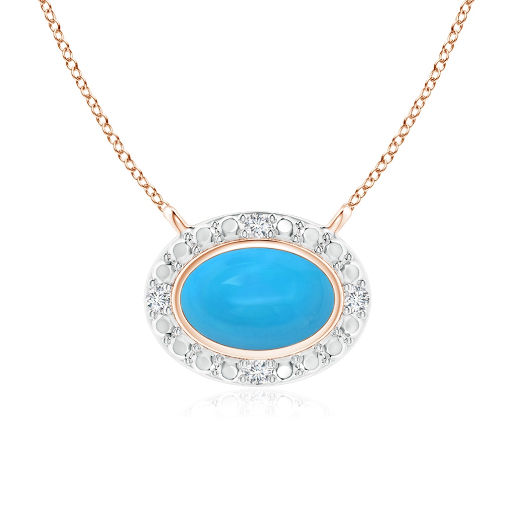 6x4mm AAAA Bezel-Set Oval Turquoise Beaded Halo Necklace in Rose Gold