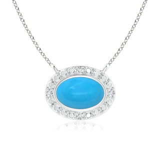 6x4mm AAAA Bezel-Set Oval Turquoise Beaded Halo Necklace in White Gold
