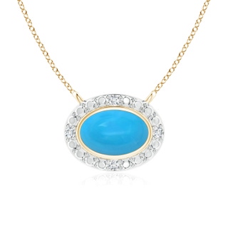 6x4mm AAAA Bezel-Set Oval Turquoise Beaded Halo Necklace in Yellow Gold