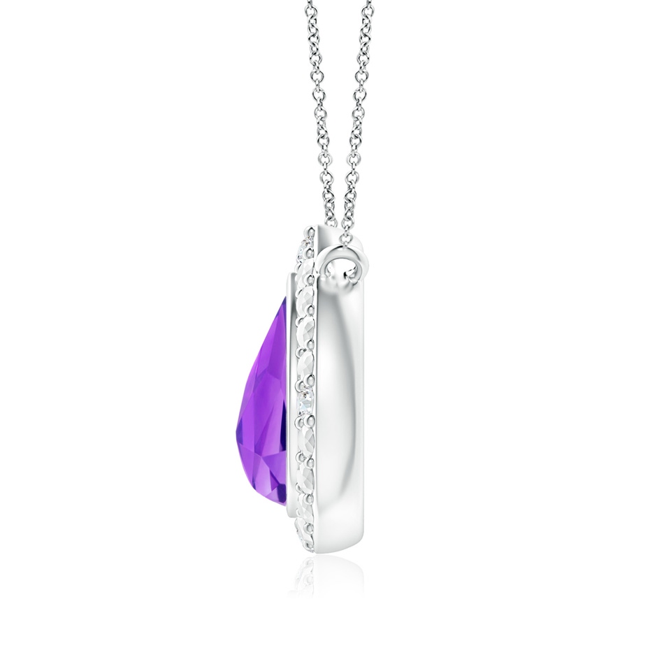 6x4mm AAA Bezel-Set Pear-Shaped Amethyst Necklace with Beaded Halo in White Gold side 1