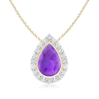 6x4mm AAA Bezel-Set Pear-Shaped Amethyst Necklace with Beaded Halo in Yellow Gold