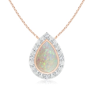 6x4mm AAA Bezel-Set Pear-Shaped Opal Necklace with Beaded Halo in Rose Gold