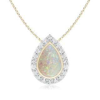 6x4mm AAA Bezel-Set Pear-Shaped Opal Necklace with Beaded Halo in Yellow Gold