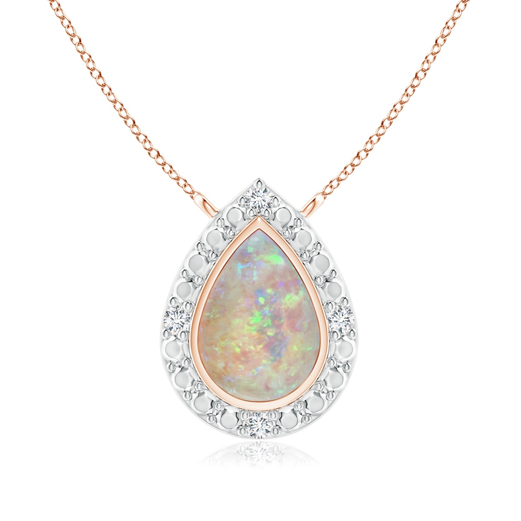 6x4mm AAAA Bezel-Set Pear-Shaped Opal Necklace with Beaded Halo in Rose Gold