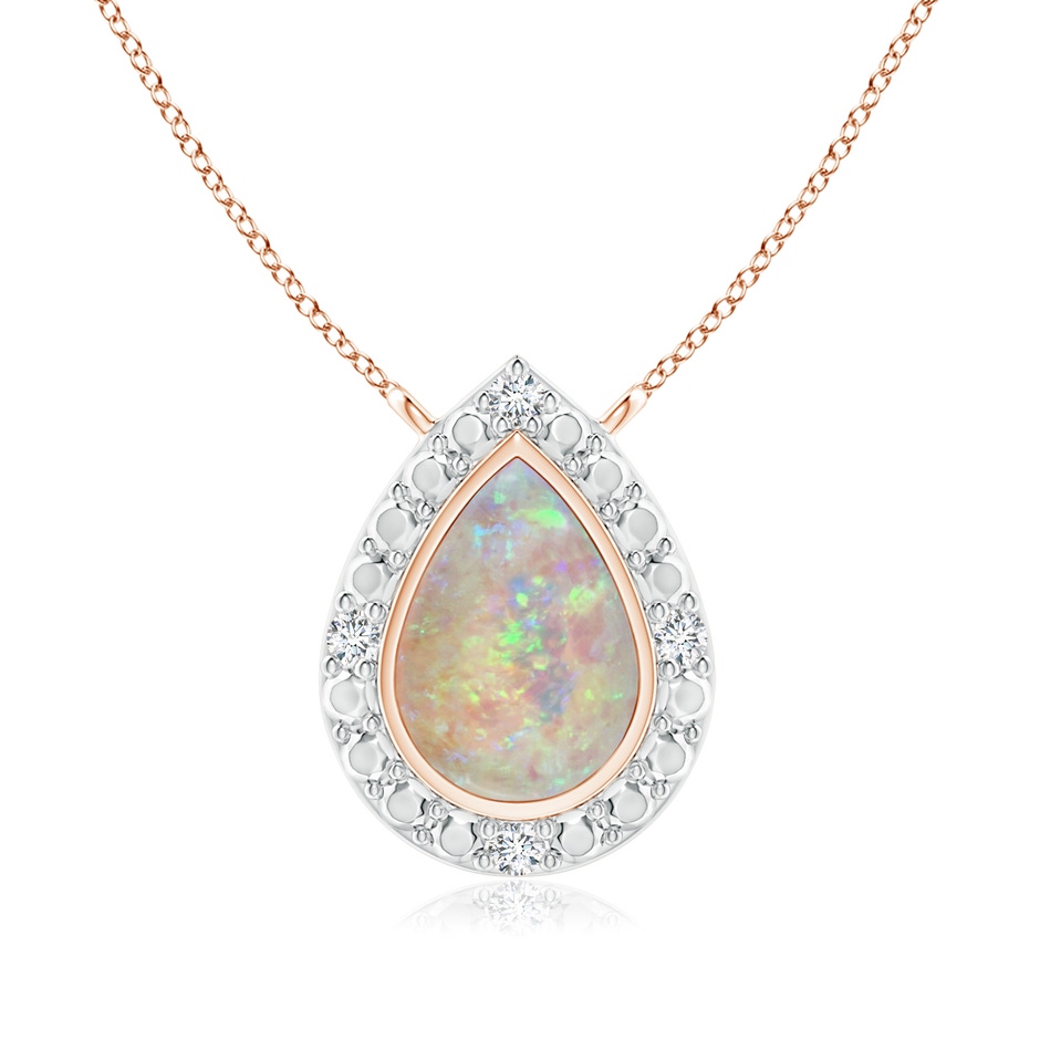 6x4mm AAAA Bezel-Set Pear-Shaped Opal Necklace with Beaded Halo in Rose Gold 