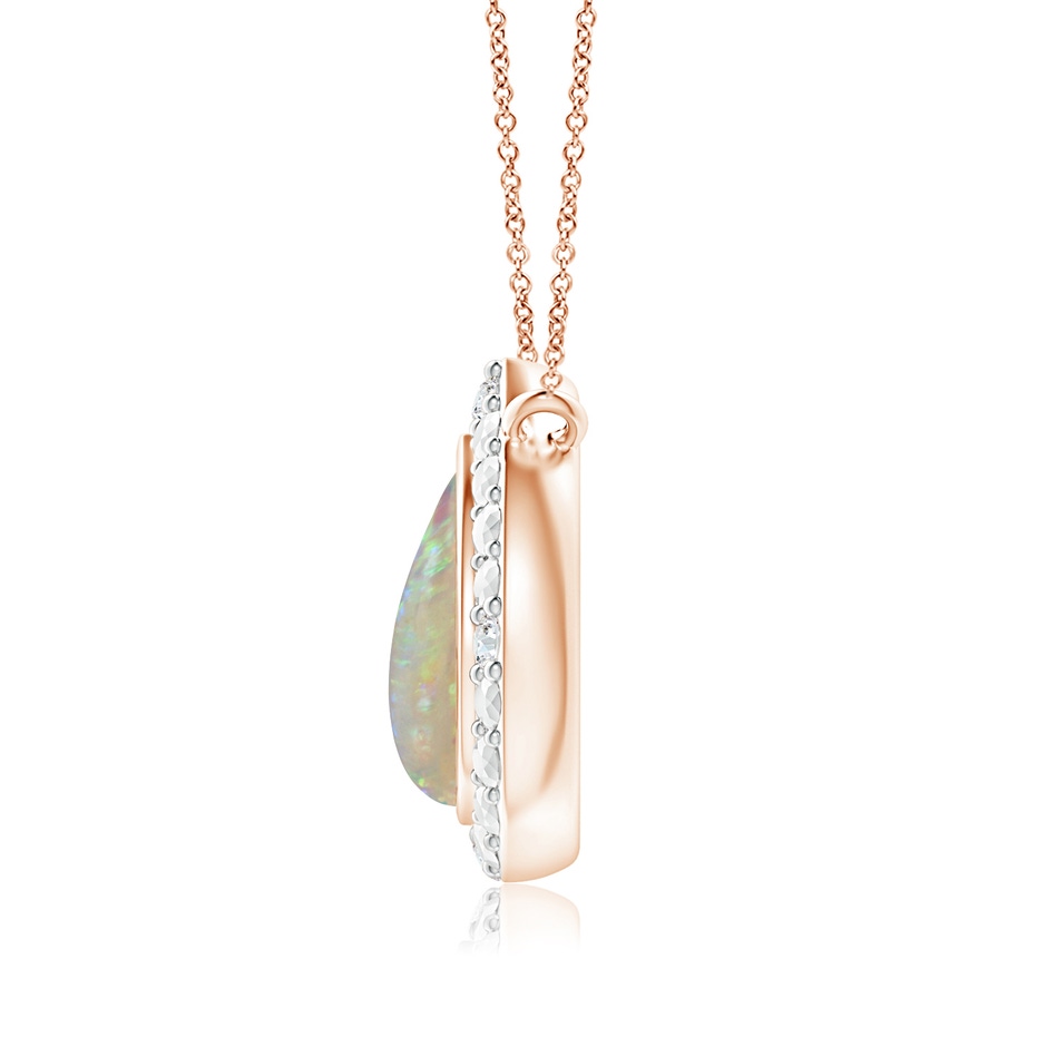 6x4mm AAAA Bezel-Set Pear-Shaped Opal Necklace with Beaded Halo in Rose Gold side 1