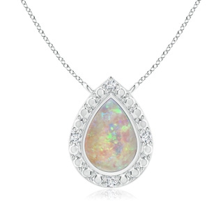 6x4mm AAAA Bezel-Set Pear-Shaped Opal Necklace with Beaded Halo in White Gold