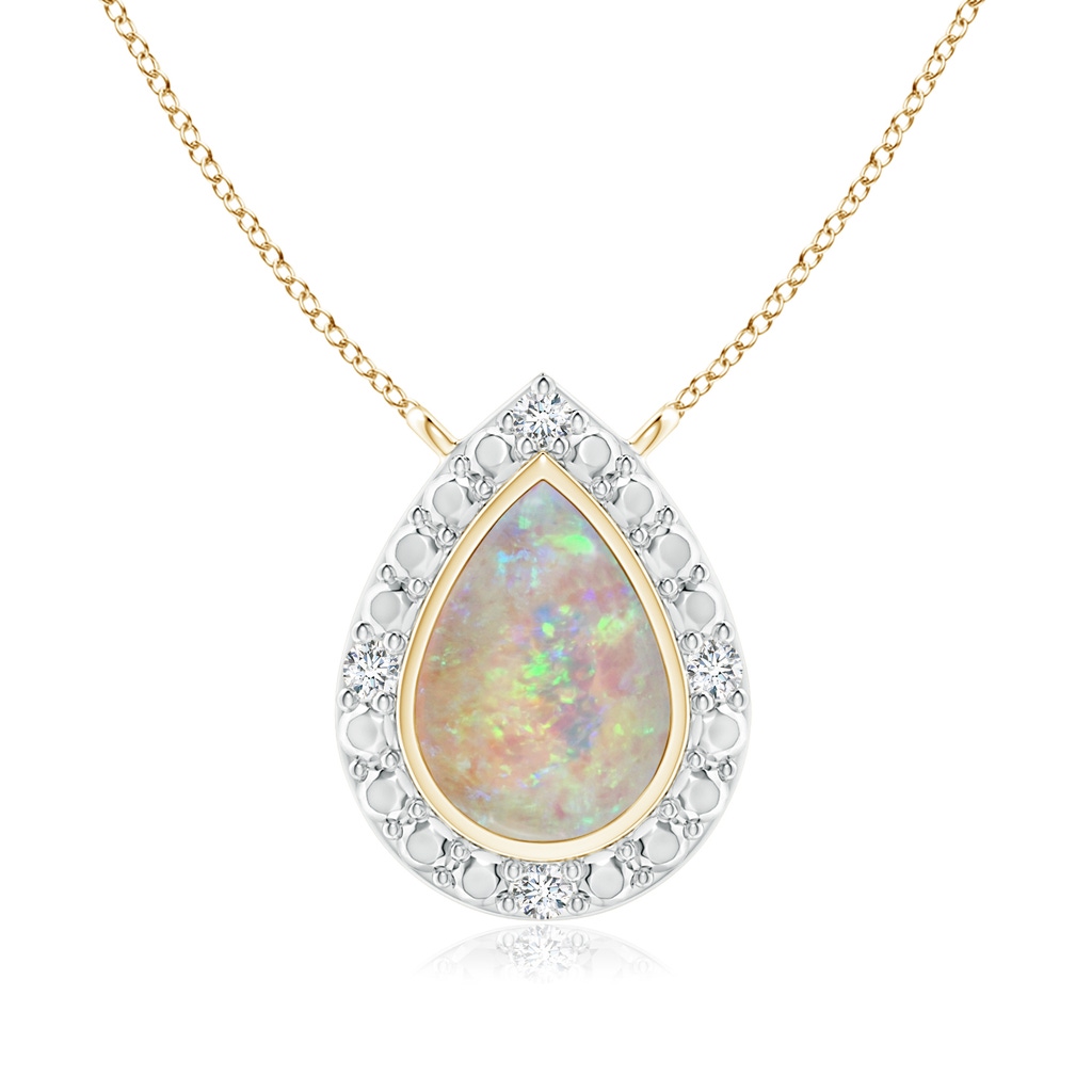6x4mm AAAA Bezel-Set Pear-Shaped Opal Necklace with Beaded Halo in Yellow Gold