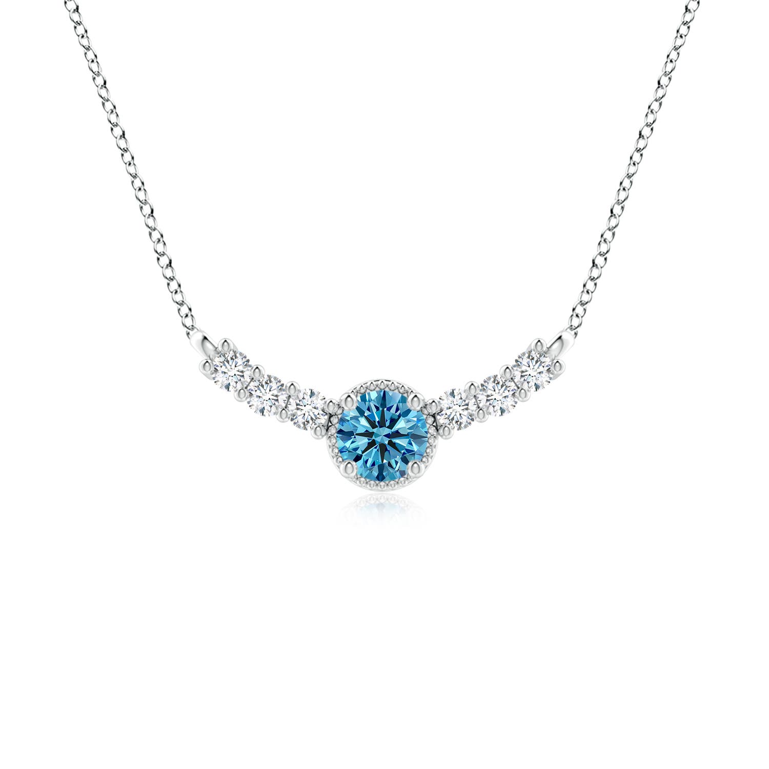 Angara 0.91 CTW Vintage Inspired Fancy Intense Blue and White Diamond Curved Bar Pendant in 18K White Gold