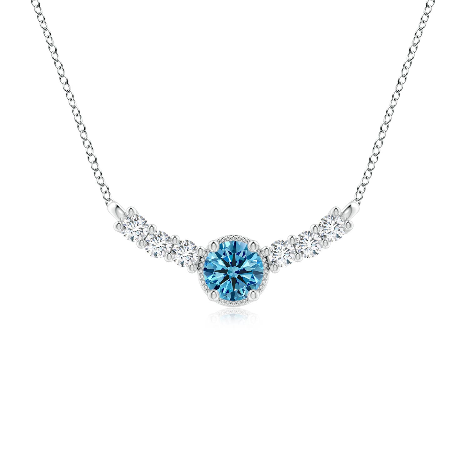 Angara 1.63 CTW Vintage Inspired Fancy Intense Blue and White Diamond Curved Bar Pendant in 18K White Gold