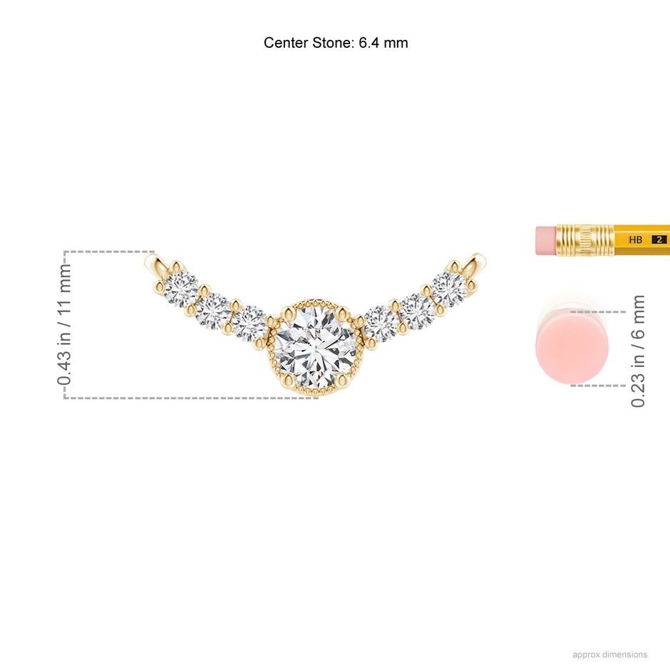 6.4mm HSI2 Vintage Inspired Diamond Curved Bar Pendant in Yellow Gold ruler