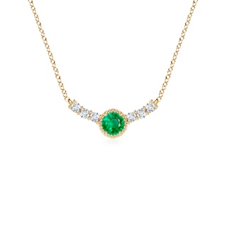 3.5mm AAA Vintage Inspired Emerald and Diamond Curved Bar Pendant in Yellow Gold