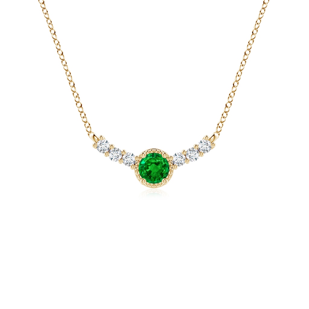 3.5mm AAAA Vintage Inspired Emerald and Diamond Curved Bar Pendant in 18K Yellow Gold