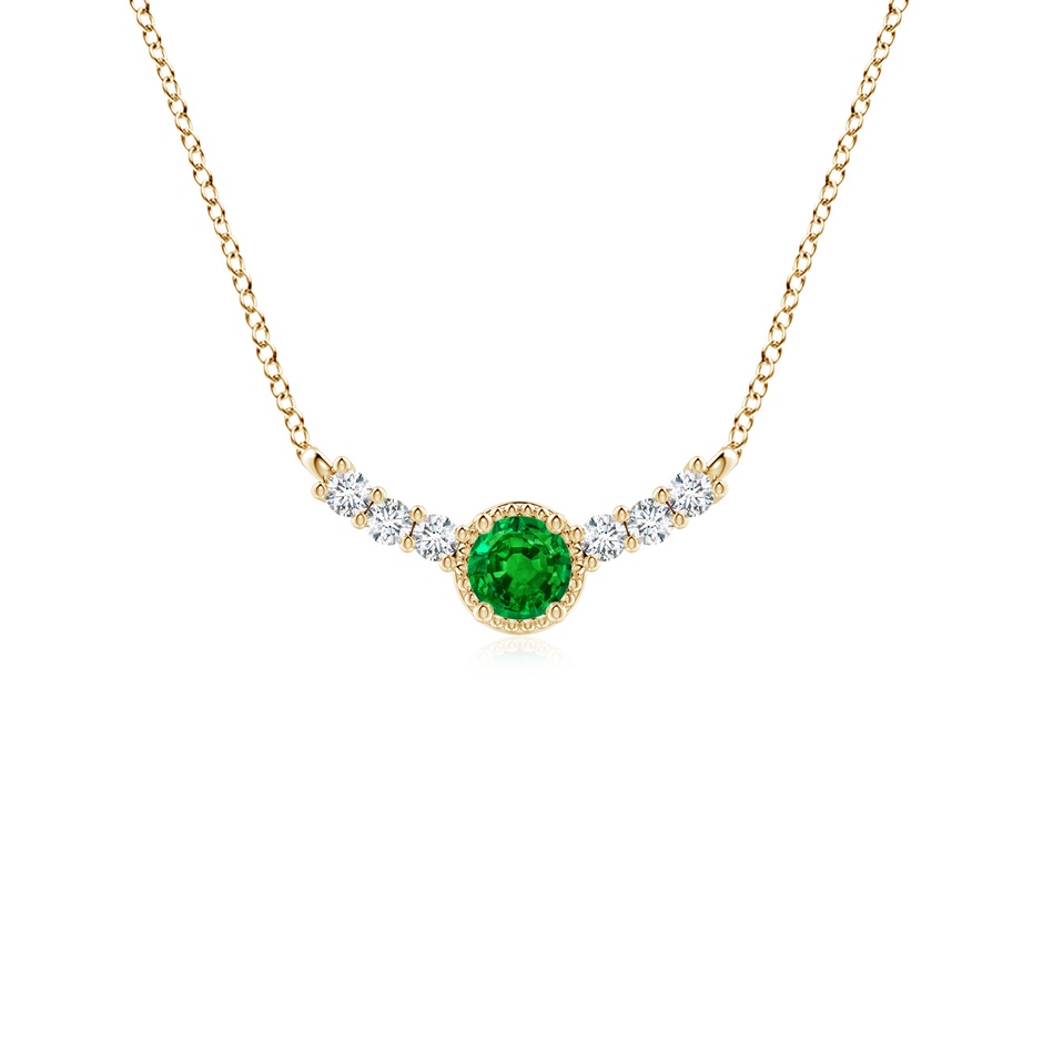 3.5mm AAAA Vintage Inspired Emerald and Diamond Curved Bar Pendant in 18K Yellow Gold 