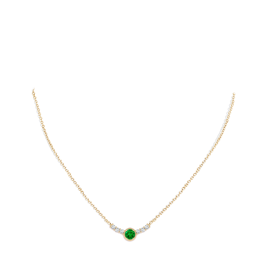 3.5mm AAAA Vintage Inspired Emerald and Diamond Curved Bar Pendant in 18K Yellow Gold pen