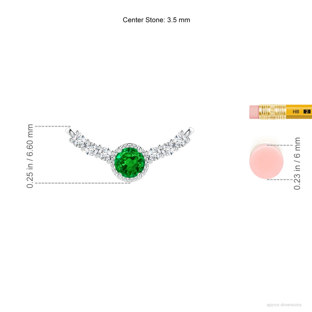 3.5mm AAAA Vintage Inspired Emerald and Diamond Curved Bar Pendant in P950 Platinum ruler