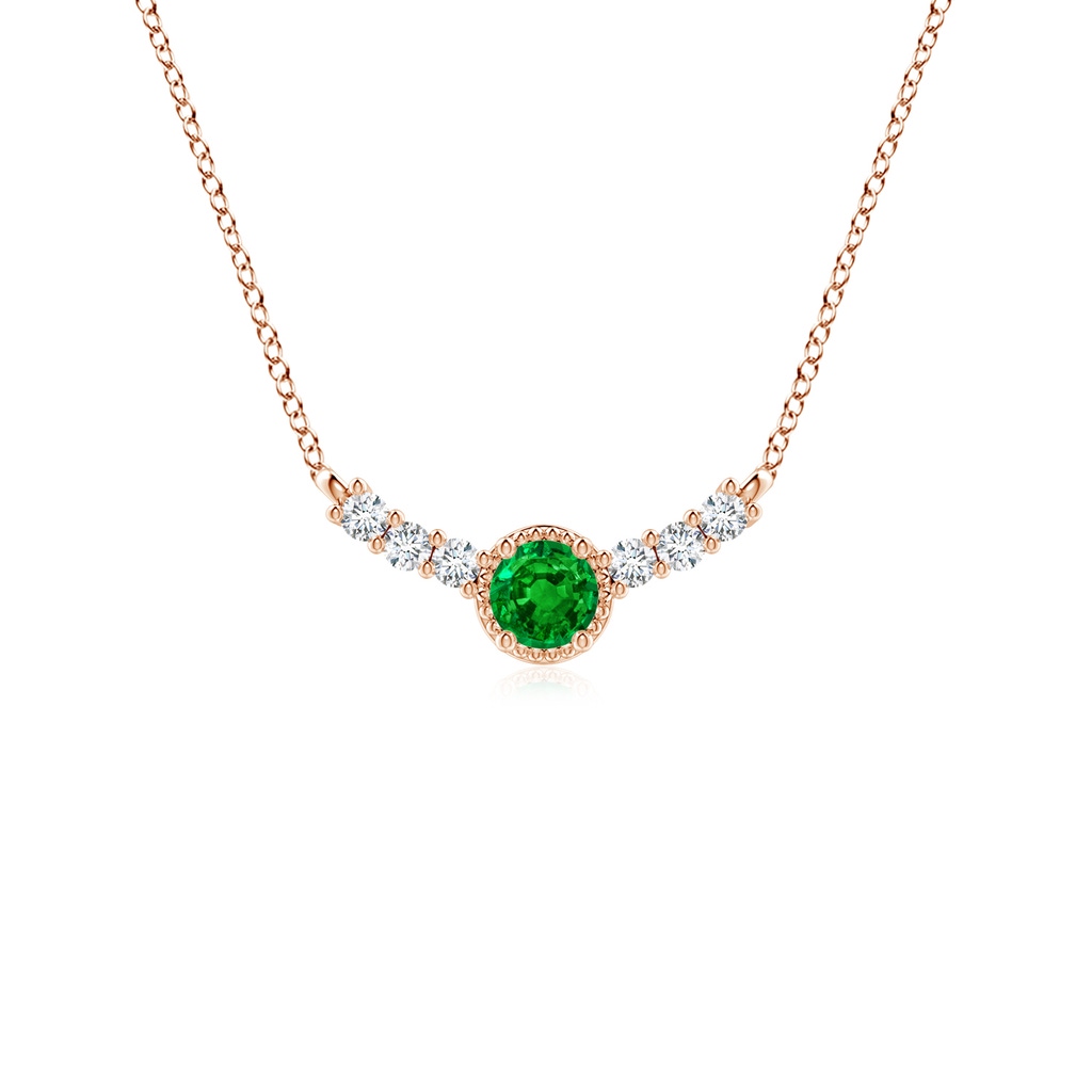 3.5mm AAAA Vintage Inspired Emerald and Diamond Curved Bar Pendant in Rose Gold