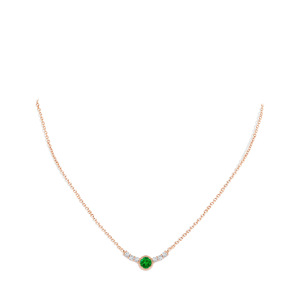 3.5mm AAAA Vintage Inspired Emerald and Diamond Curved Bar Pendant in Rose Gold pen