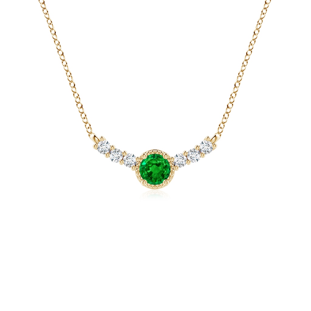 3.5mm AAAA Vintage Inspired Emerald and Diamond Curved Bar Pendant in Yellow Gold
