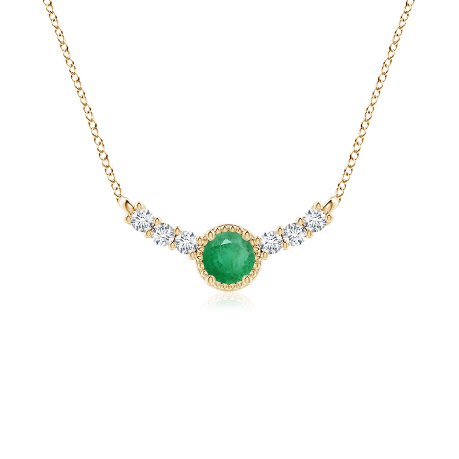 4mm A Vintage Inspired Emerald and Diamond Curved Bar Pendant in Yellow Gold 