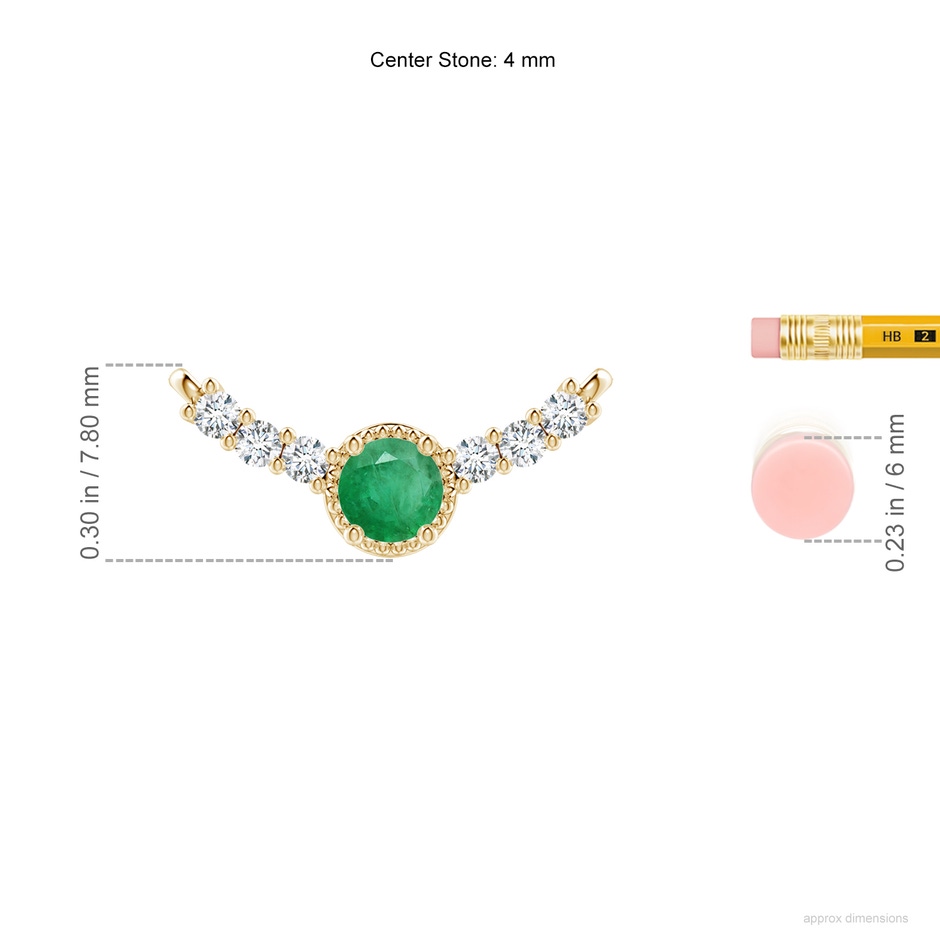 4mm A Vintage Inspired Emerald and Diamond Curved Bar Pendant in Yellow Gold ruler
