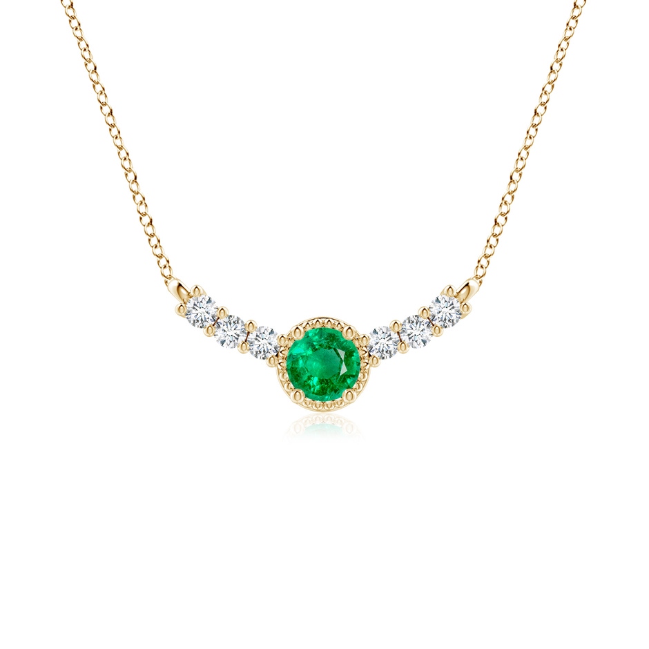 4mm AAA Vintage Inspired Emerald and Diamond Curved Bar Pendant in 18K Yellow Gold 