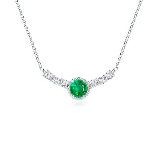 4mm AAA Vintage Inspired Emerald and Diamond Curved Bar Pendant in White Gold
