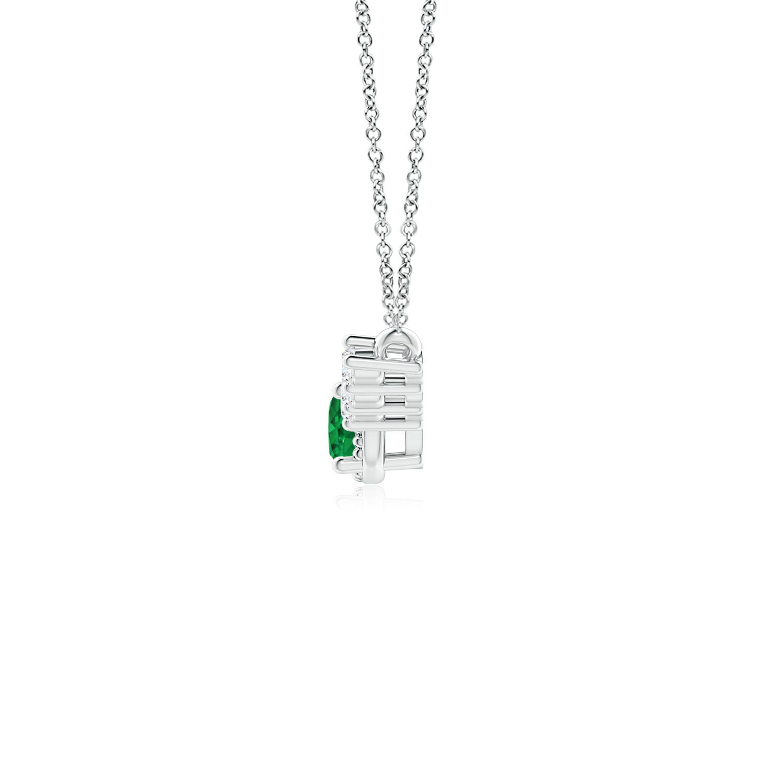 4mm AAA Vintage Inspired Emerald and Diamond Curved Bar Pendant in White Gold - side 2