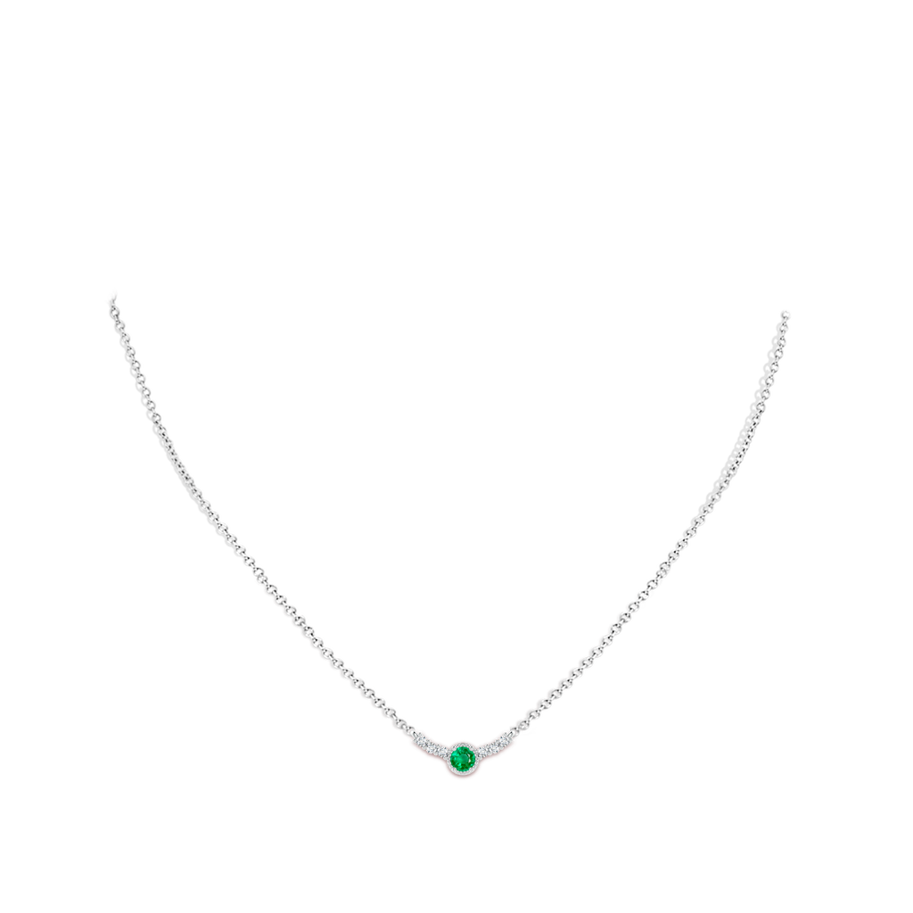 4mm AAA Vintage Inspired Emerald and Diamond Curved Bar Pendant in White Gold Body-Neck