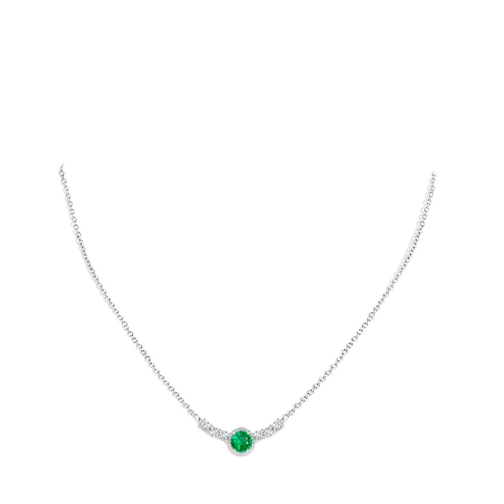 4mm AAA Vintage Inspired Emerald and Diamond Curved Bar Pendant in White Gold pen
