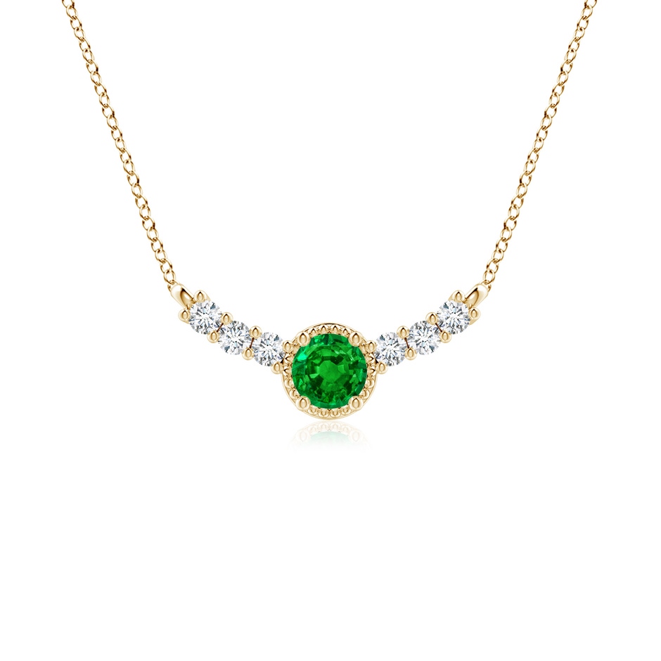 4mm AAAA Vintage Inspired Emerald and Diamond Curved Bar Pendant in Yellow Gold 