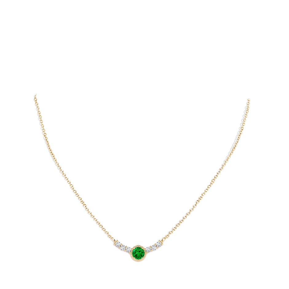 4mm AAAA Vintage Inspired Emerald and Diamond Curved Bar Pendant in Yellow Gold pen