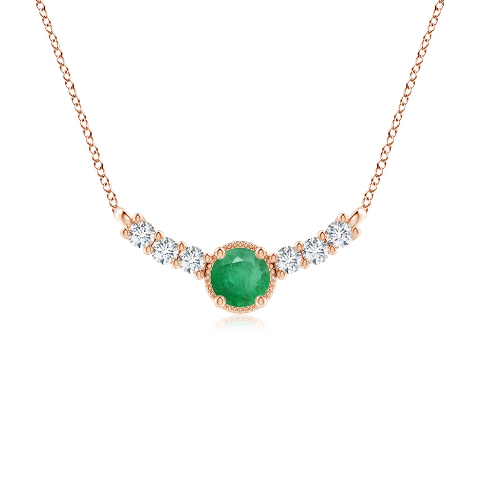 6mm A Vintage Inspired Emerald and Diamond Curved Bar Pendant in Rose Gold 