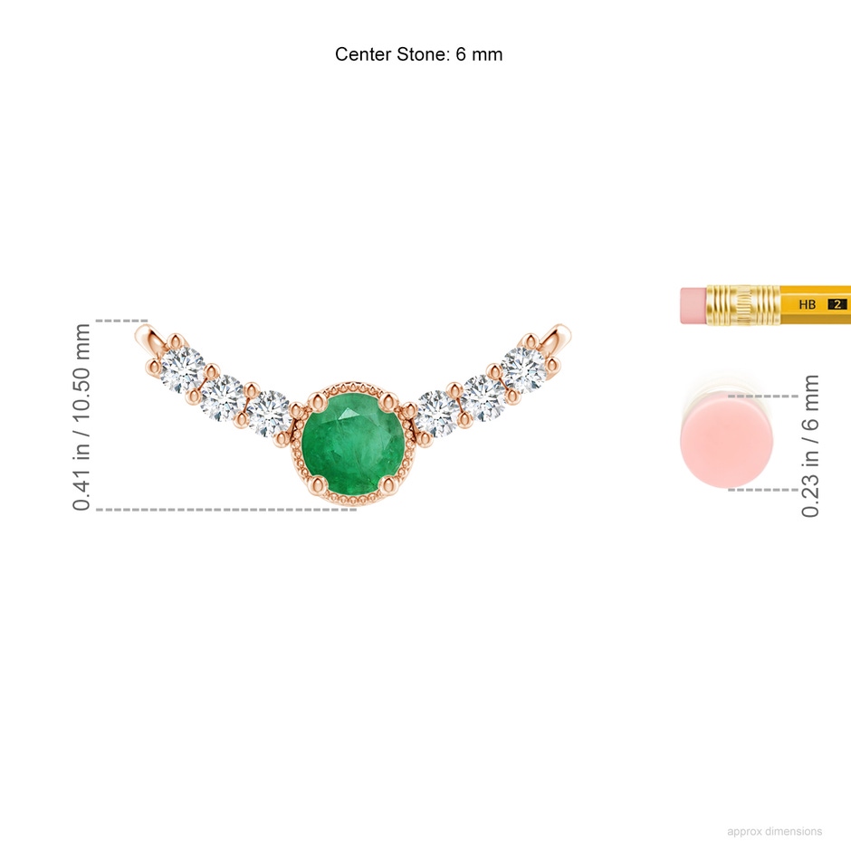 6mm A Vintage Inspired Emerald and Diamond Curved Bar Pendant in Rose Gold ruler