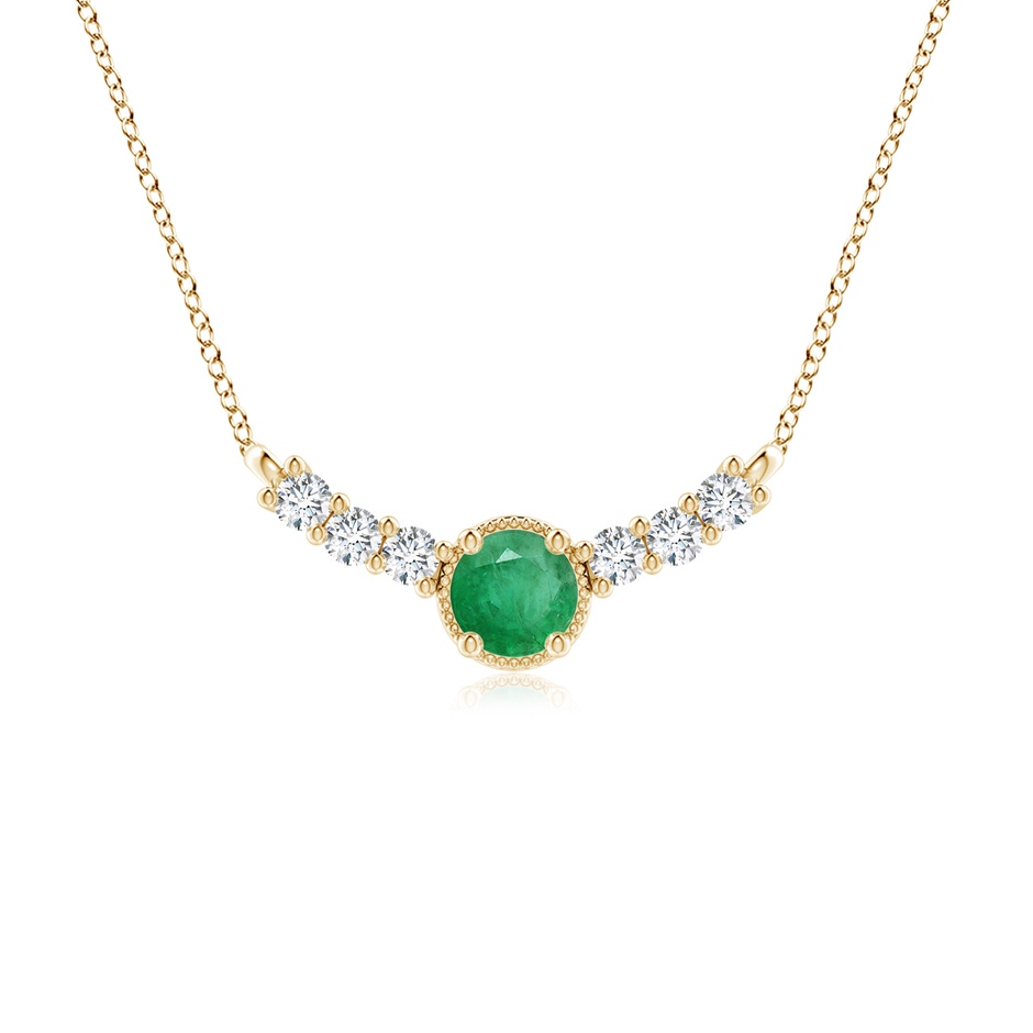 6mm A Vintage Inspired Emerald and Diamond Curved Bar Pendant in Yellow Gold 