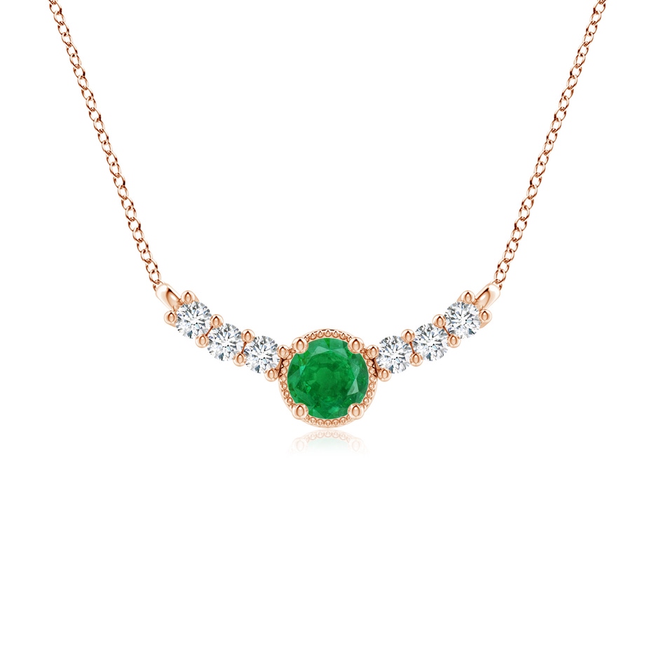 6mm AA Vintage Inspired Emerald and Diamond Curved Bar Pendant in Rose Gold 