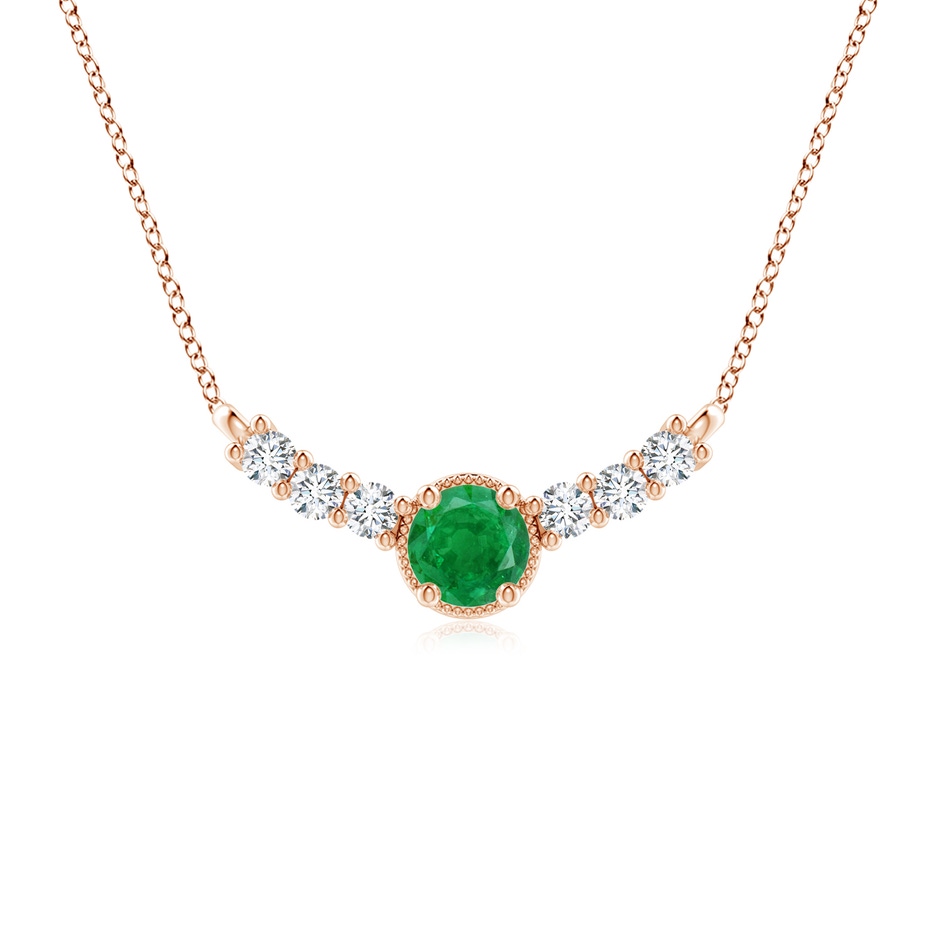 7mm AA Vintage Inspired Emerald and Diamond Curved Bar Pendant in Rose Gold 