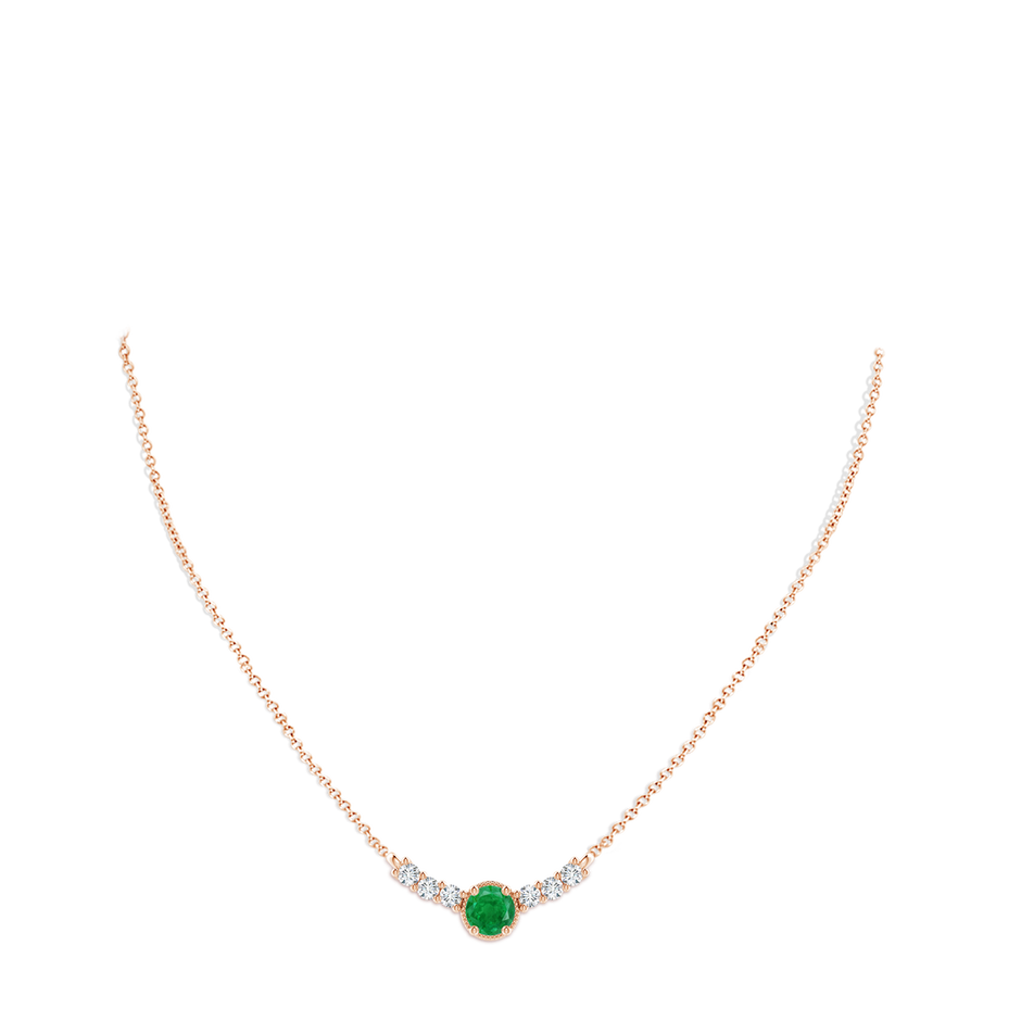 7mm AA Vintage Inspired Emerald and Diamond Curved Bar Pendant in Rose Gold pen